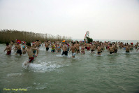 Neujahrsbad im Balaton am Strand von Szigliget