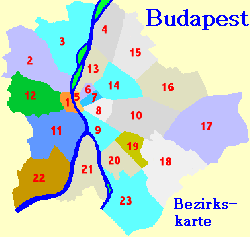 Bezirkskarte von Budapest